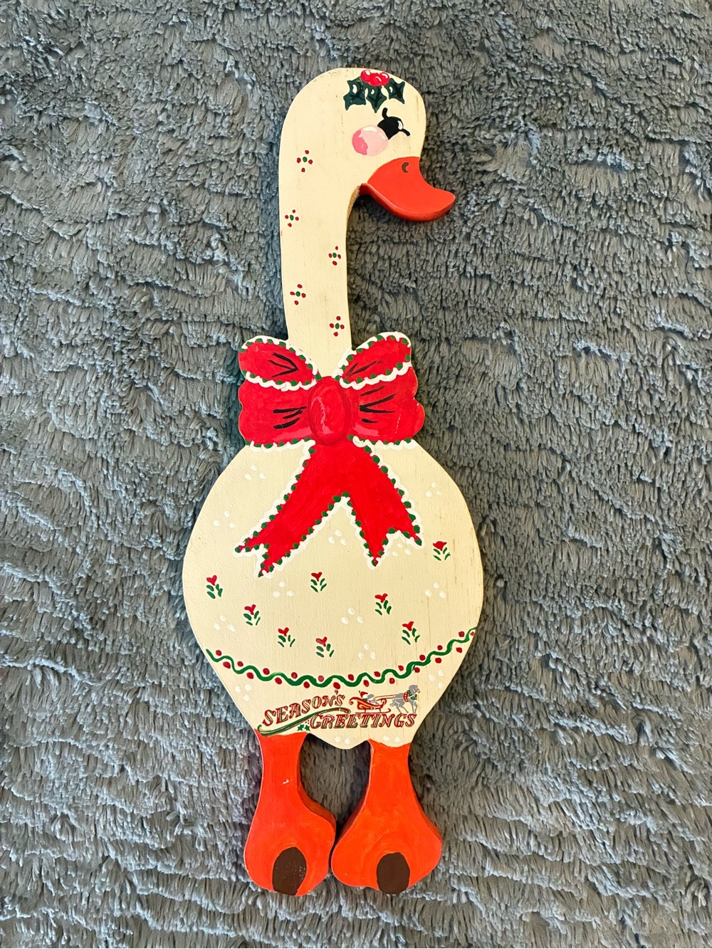 REVERSIBLE Welcome & Season Greetings Hand-Painted White Goose Cottagecore Decor